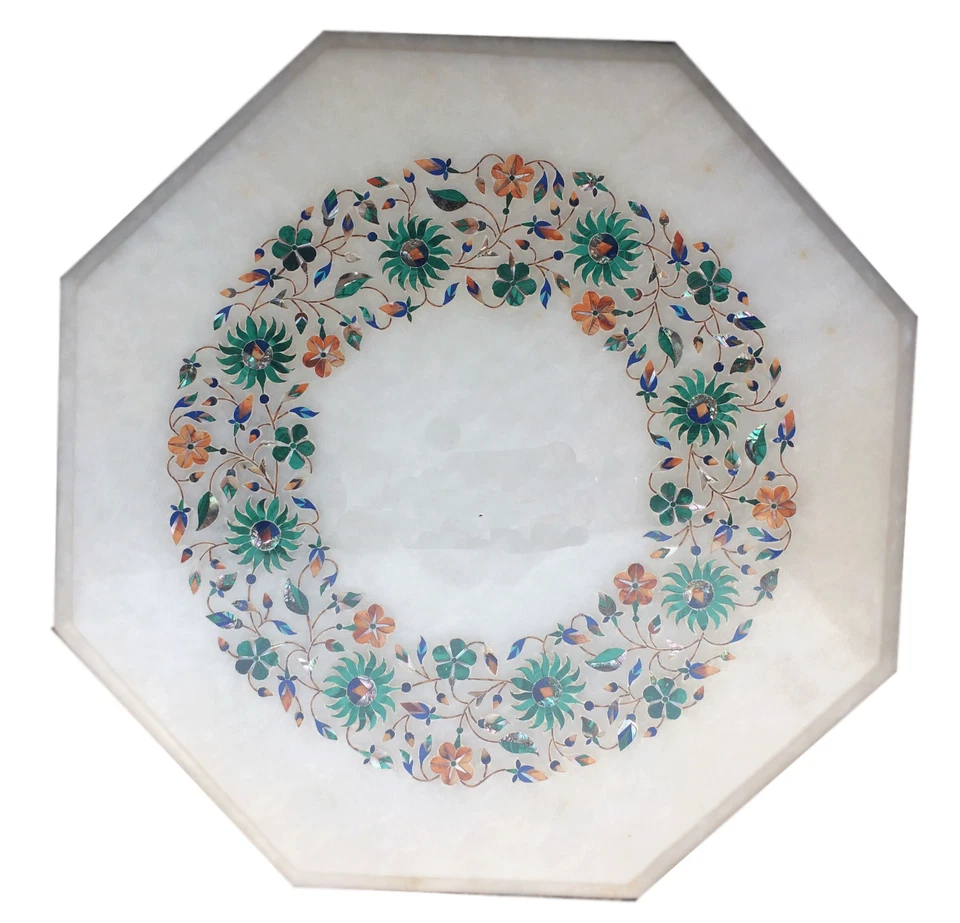 12" Marble Side Coffee Table Top Mosaic Inlay Handmade Home Decor Art - Image 1 of 1