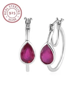 3.70 ctw AAA Natural Niassa Ruby Hoop Earring Platinum Over 925 Sterling Silver - Picture 1 of 5