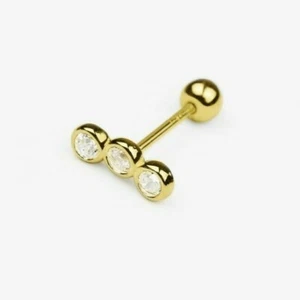 14 Karat massives Gold Triple CZ Ohrstecker, kleine zierliche Gold Ohrstecker, einzeln - Bild 1 von 4