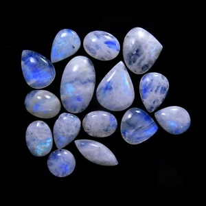 15Pcs 233Cts Natural Rainbow Moonstone Gemstone Cabochon Lot 14x14-30x17mm#13933 - Picture 1 of 8