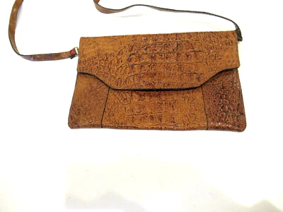 Amelia Burko brown leather crossbody purse, crocodile pattern - Image 1 of 4