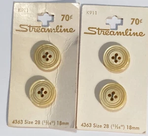 2 VTG Streamline Plastic Buttons Yellow Beige Marble Etched 4 Hole 11/16" 2 NEW - Picture 1 of 4
