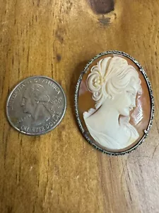 Colgante y broche/alfiler camafeo (cáscara tallada) de colección con montura de plata 925 - Imagen 1 de 6