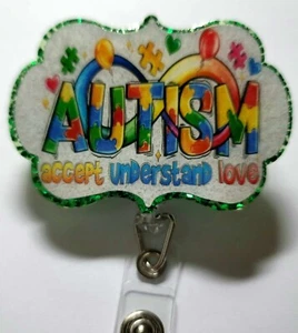 Autism badge reel-retractable ID card holder-lanyard-name tag holder - Picture 1 of 1