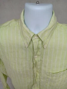 BROOKS BROTHERS MENS L GREEN WHITE STRIPE LONG SLEEVE BUTTON UP SHIRT 100% LINEN - Picture 1 of 13
