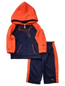 Puma Infant Boys Red & Navy 2pc Athletic Outfit Hoodie & Sweat Pants Set - Picture 1 of 2