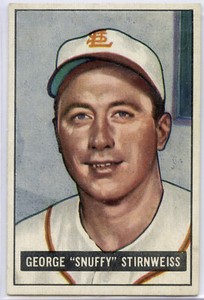1951 Bowman Gum George "Snuffy" Stirnweiss Baseball Picture Card Indians - DN335