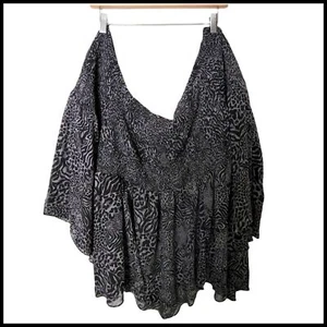Torrid grau gemischt Tiermotiv Chiffon schulterfrei gesmoktes Babydoll Tunika 4XL 4 - Bild 1 von 7