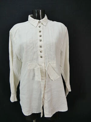 Gr.48 Trachtenbluse weiß Bluse Hess Leinen mit tollen Knöpfen TB6770 - Bild 1 von 4
