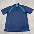 NIke Golf Polo Shirt Men XL Blue Teal Green Short Sleeve 1/4 Zip Stretch Fit Dry