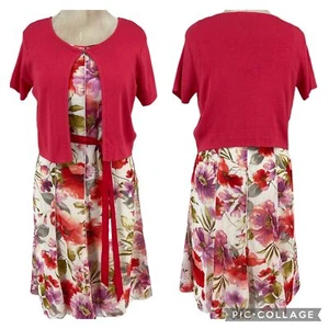 Sandra Darren Sheer Floral Panel Dress & Sweater set 12 Ivory Orange Flare Lined - Picture 1 of 12