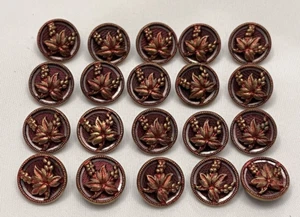 Antique Vintage Set of 20 Red-Tinted LEAF Buttons - 9/16" (A-Q100) - Picture 1 of 9