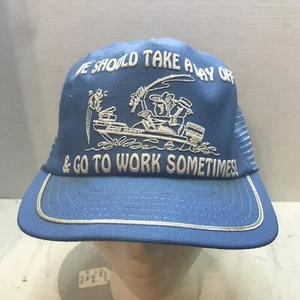 VINTAGE WE SHOULD TAKE A DAY OFF & GO TO WORK SOMETIMES MESH HAT CAP HUMOR FUNNY - Picture 1 of 7