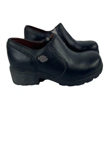 Womens Harley Davidson Alternator Size 6 Black Booties Black Leather Clogs - Picture 1 of 10
