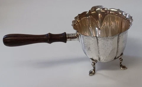 LUNT Sterling Footed Gravy Ladle w/ Wood Handle Sauce Boat SIGNED Cover
