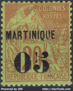 MARTINIQUE ALPHEE DUBOIS 5c SUR 20c BRIQUE SUR VERT N° 4 NEUF * AVEC CHARNIERE - Picture 1 of 2