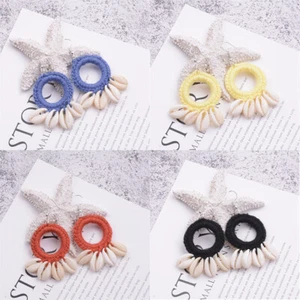 Pendientes grandes colgantes de borla moda boho playa pendientes para mujer cáscara de ganchillo - Imagen 1 de 30