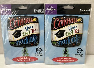 Nuevo Globo de Lámina Congrats Graduación Forma Cuadrada Graduado Talla 17 en PACK DE 2 (C65) Foto 1 de 4