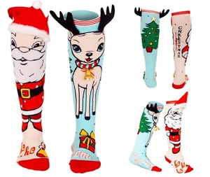 Christmas Knee-High Socks Women Girls Festive 3D Santa Reindeer Novelty Socks - Picture 1 of 22
