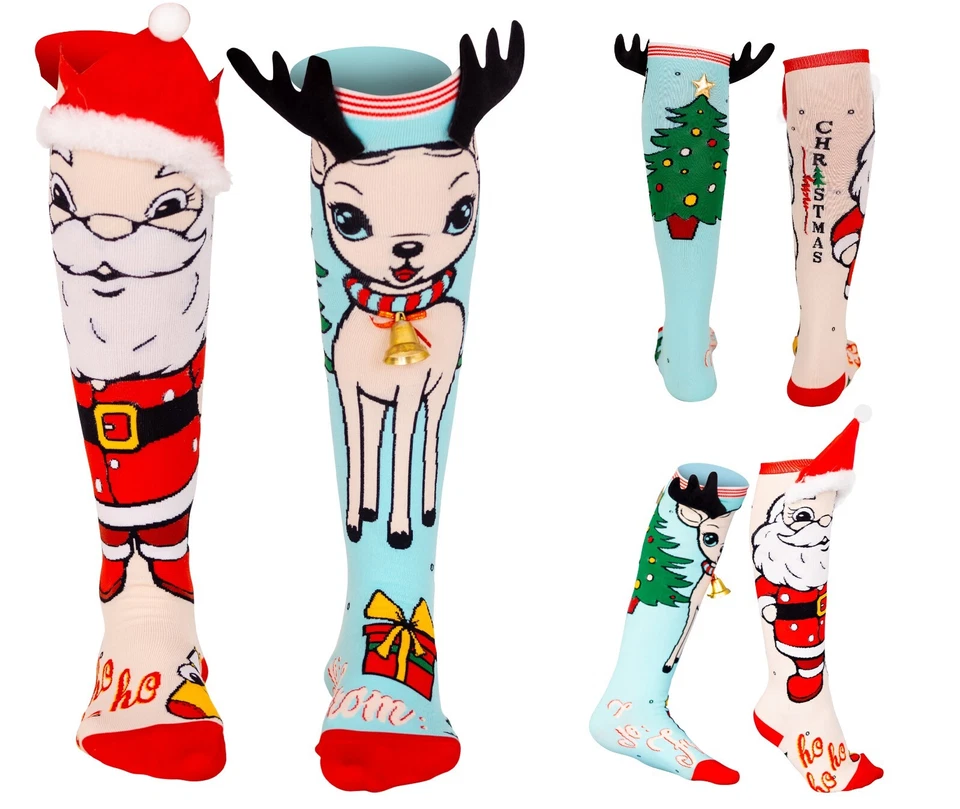 Christmas Knee-High Socks Women Girls Festive 3D Santa Reindeer Novelty Socks - image 1 of 4