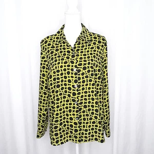 Naomi® by Kathy Che Vibrant Black Chartreuse Point Collar Blouse Sz L Pre-Owned - Picture 1 of 7