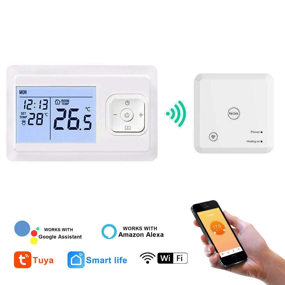 Tuya Wifi Programmable Smart Wireless Room Thermostat With RF Re-ceiver FSK-WIFI - Image 1 of 4