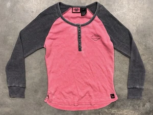 Camisa Henley térmica con botones 1/4 diamantes de imitación M rosa Harley Davidson para mujer - Imagen 1 de 6