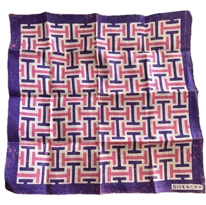 Vintage 80s Givenchy Cotton Handkerchief Pocket Square Pink Purple 14” - Picture 1 of 8