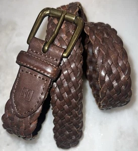 Polo vintage homme Ralph Lauren cuir marron et laiton tressé ceinture taille 38 - Photo 1/9