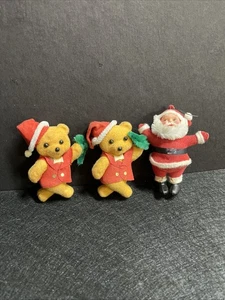 3 Ornamenti Natalizi Floccati Vintage Babbo Natale Orsacchiotto 3,5" - Foto 1 di 3