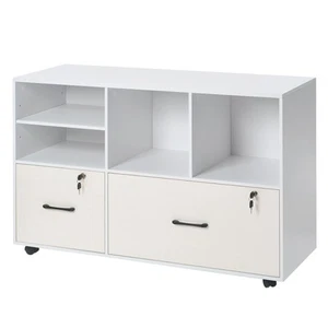 2 Drawer Wooden File Cabinet Mobile Filing Cabinet with Adjustable Shelves - Picture 1 of 12