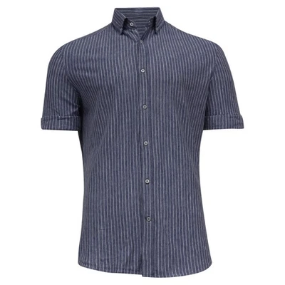 Brunello Cucinelli Striped Button-Down Shirt In Linen Men Blue Size 54 - Image 1 of 4