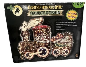 HALLOWEEN Lighted Holographic Haunted Train Skeleton Rare Vintage 34x24" - Picture 1 of 5