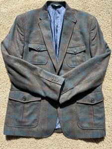 Abrigo Blazer Deportivo Perry Ellis Mezcla de Lana Para Hombre 46R Marrón Azul Gris Bolsillos BONITO - Imagen 1 de 6