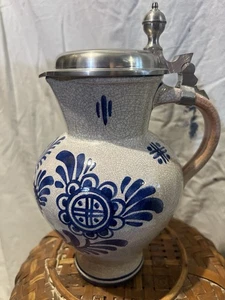 Vintage Western Germany Blue Silver Tone Trim Stein Lid and City Crest - Picture 1 of 5