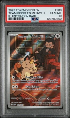 2025 Pokemon Destined Rivals Team Rocket's Meowth Illustration Rare PSA 10 #203 - Image 1 of 2