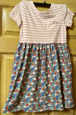 Mini Boden Dress Girl 11-12Y Pink Stripes Blue Floral Short Sleeve W/pockets - Image 1 of 4