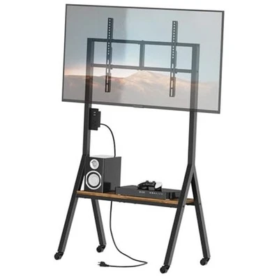 Soporte de TV Rodante para Televisores de 50" con Tomas de Corriente, TV Móvil Rústico Marrón + Negro Foto 1 de 4