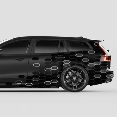 Waben Aufkleber 2er Set je 200x60cm Auto Motorrad Dekor KX083-10 Schwarz Silber - Bild 1 von 4