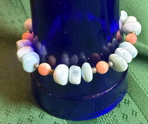 Larimar and Coral Bracelet With Silver Tone Magnetic Clasp From HSN - Picture 1 of 13