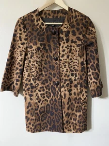 Rafaella Leopard Spot Animal Print Cotton Spring Long Jacket M Fran Drescher - Picture 1 of 7