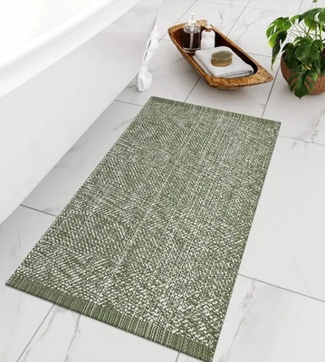 Small Bathroom Rug 2' x 3', Washable Green Entryway Rug, Low Profile Reversib... - Image 1 of 4