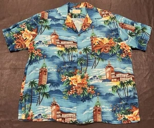HTF Vintage Royal Hawaiian Rayon Aloha Camicia Bottoni Moneta Collo Campeggio ~L XL GUC - Foto 1 di 19