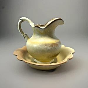 Frankoma Pottery Creamer Pitcher and Basin 30A 30B Desert Gold Vintage MCM Set - Picture 1 of 14