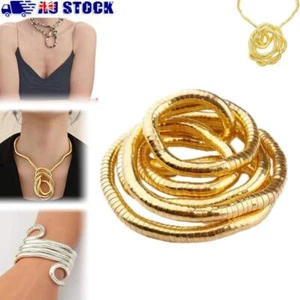 Silver Color Flexible Choker Alloy Bracelet New Bendable Snake Necklace - Picture 1 of 16