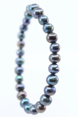 Genuine Fresh Water Black Pearl Bracelet - 7mm, Oval - Stretchable, for Women - Image 1 of 4