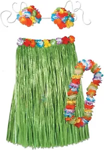 Kinder Hula Outfit Set enthält: grüner Grassrock, Bikini Top & Lei NEU - Bild 1 von 4