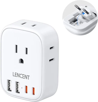 LENCENT TECHNOLOGY CO.,LTD. European Travel Plug Adapter, LENCENT US to Europe Type-C Foldable Power Plug wi