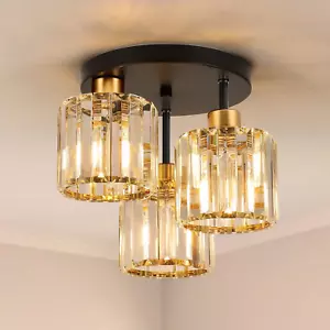 Ceiling Light 3 Lights, Black and Gold Light Shade Crystal Light Fitting, Semi F - Picture 1 of 12