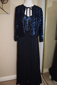 LAURA PHILLIPS Vintage 70s Black Blue Sequin Maxi Dress Jacket Disco Glam 6 - 8 - Picture 1 of 10
